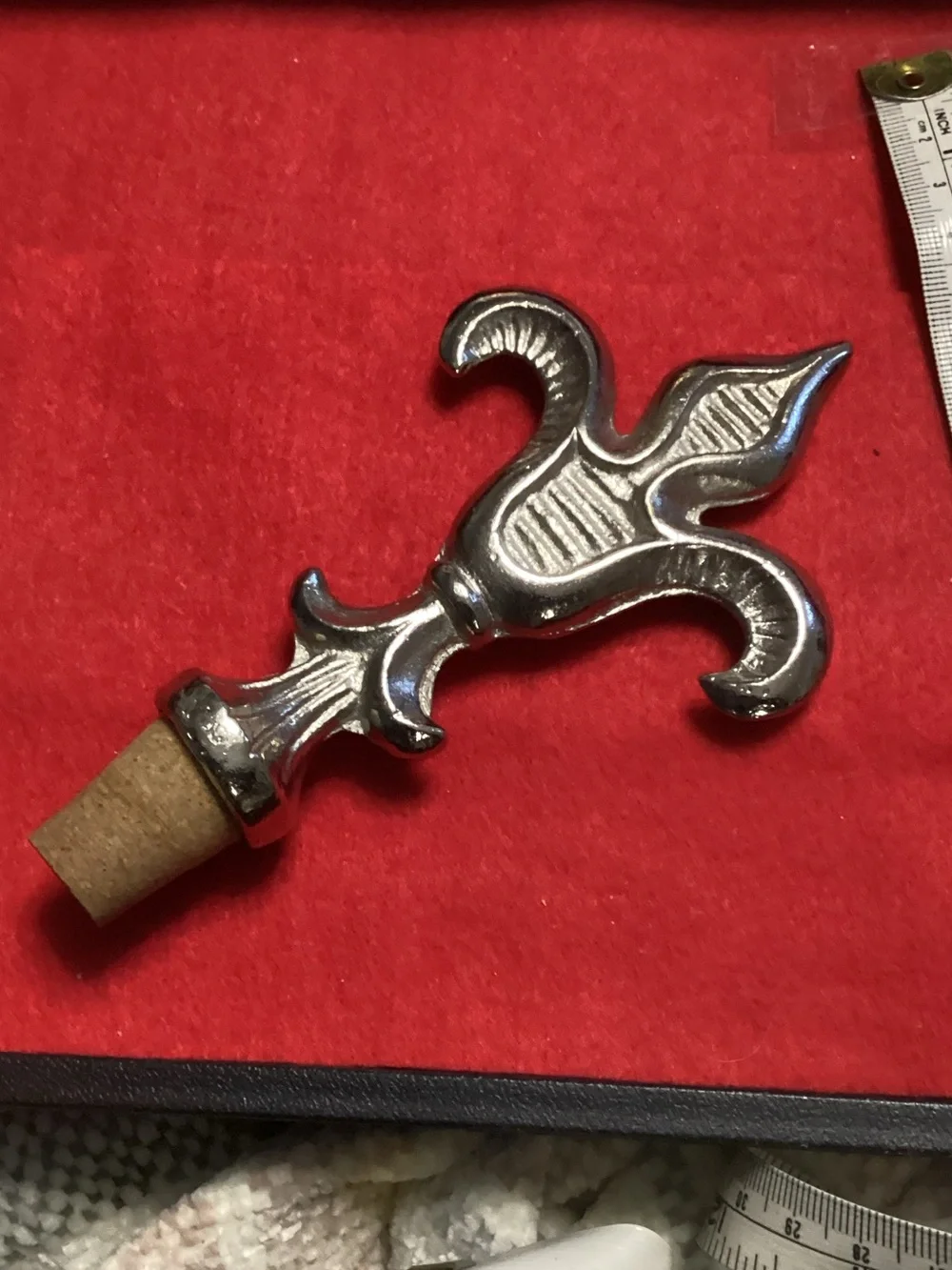 Vintage Heavy Pewter Fleur De Lis Bottle Stopper  - Looks to be Hand Made